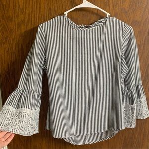 NWOT Striped With Lace Flared Blouse